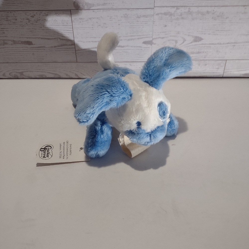 Cracker Barrel Blue White Dog Plush Pacifier Holder New